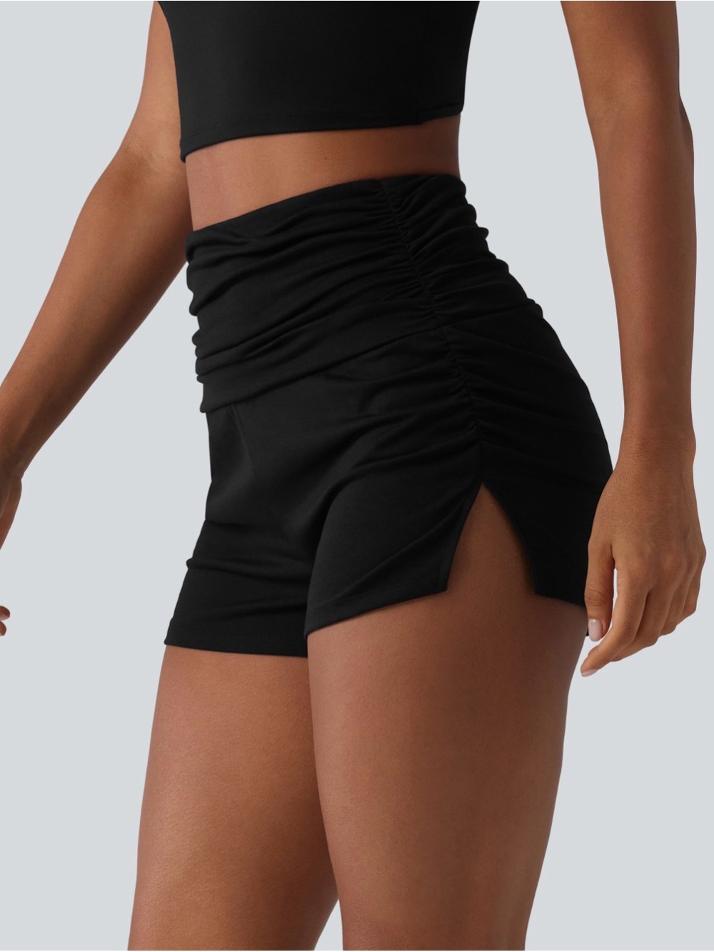 Halara High-Waist Ruched Side-Slit Women’s Shorts - Black